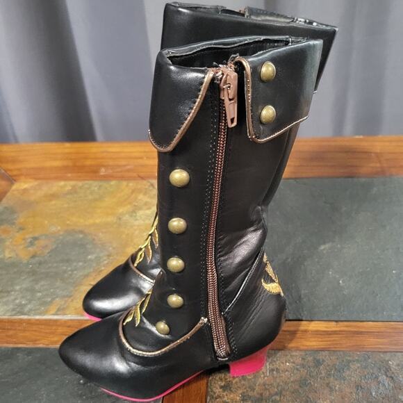 Disney Anna Costume Boots for Kids Frozen 2 Girls size 7/8 Black Zip Up Boots - Picture 2 of 7